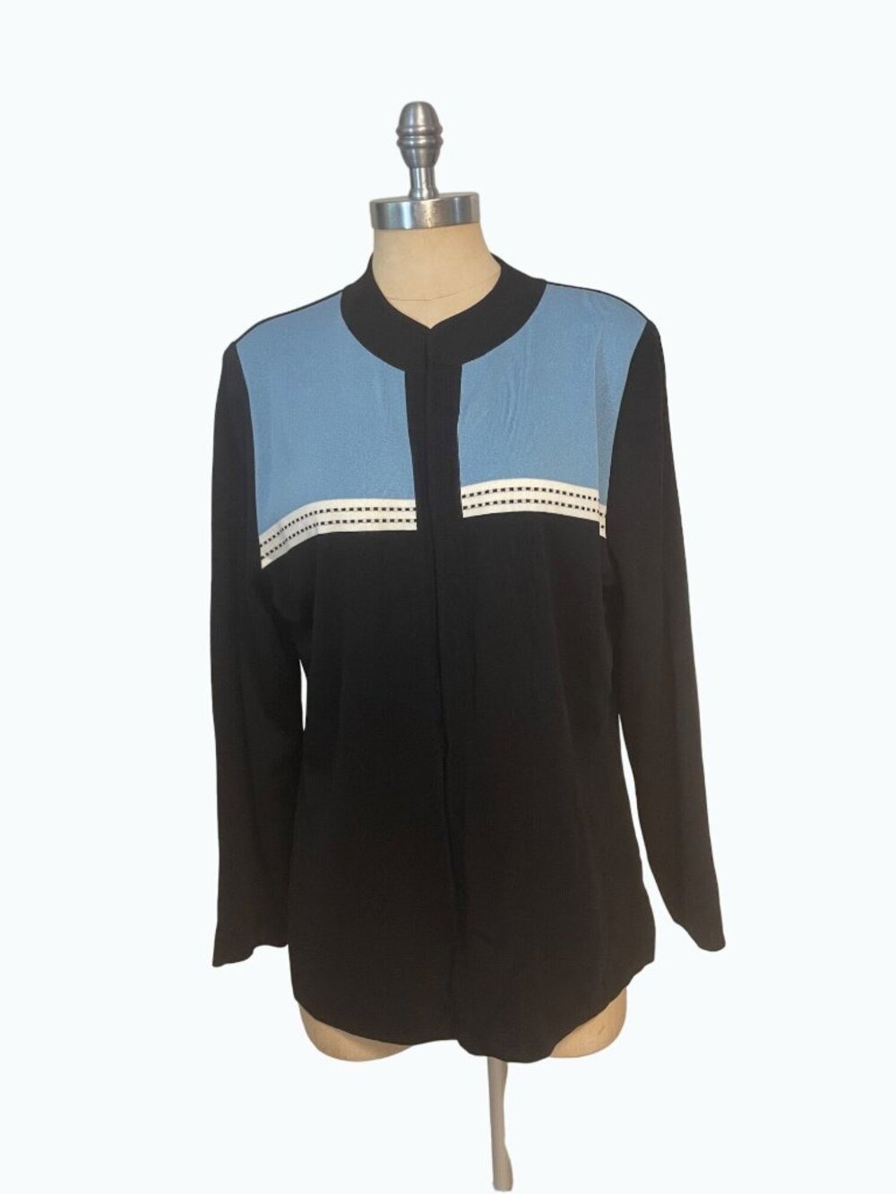 Exclusively Misook Black Blue trim Acrylic Open Cardigan XL